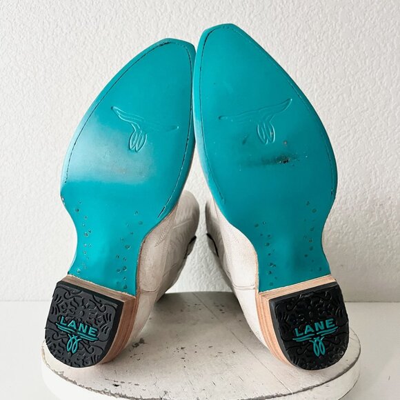 Lane LEXINGTON Women Cowboy Boots Sz 8.5 White Leather Western Cowgirl Mid Calf - Picture 8 of 11